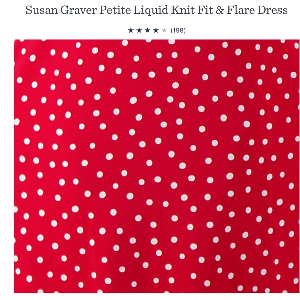 Susan Graver Printed Liquid Knit Fit & Flare Dress Large Tall Red Dot Pockets - Picture 3 of 10